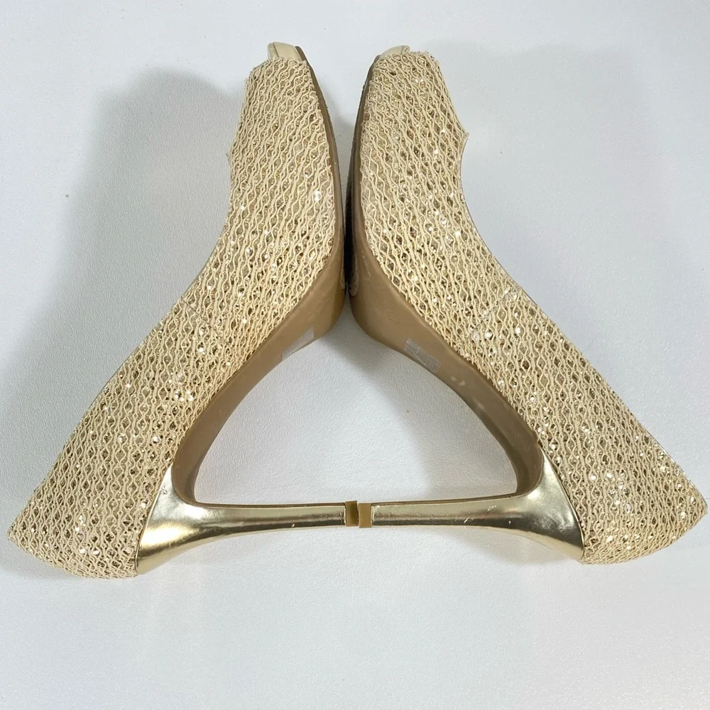 Gold Shimmer Peep Toe Heels 10 Audrey Brooke 4